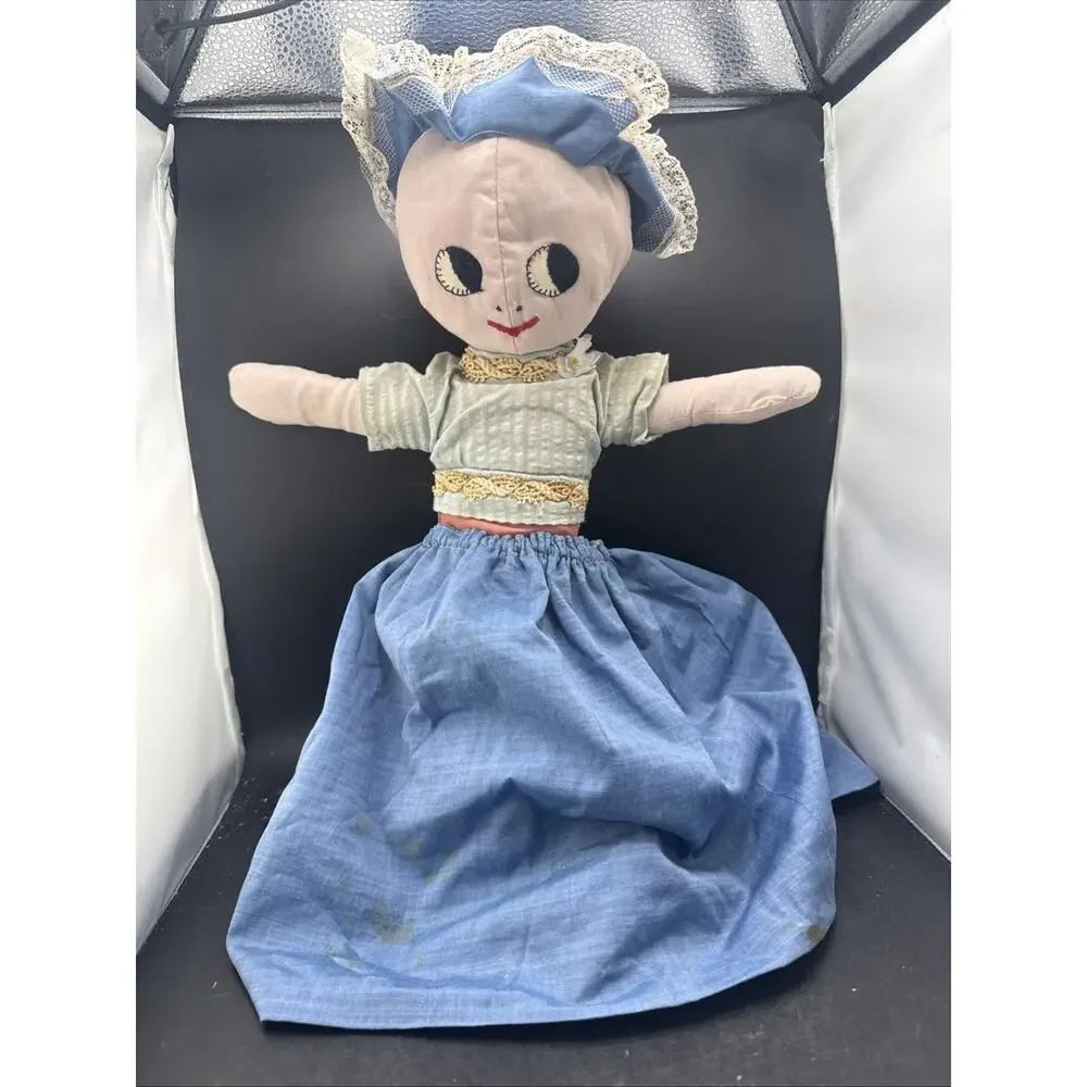 Vintage Handmade Topsy Turvy Reversible Cloth Doll Black White Folk Art Rag Doll